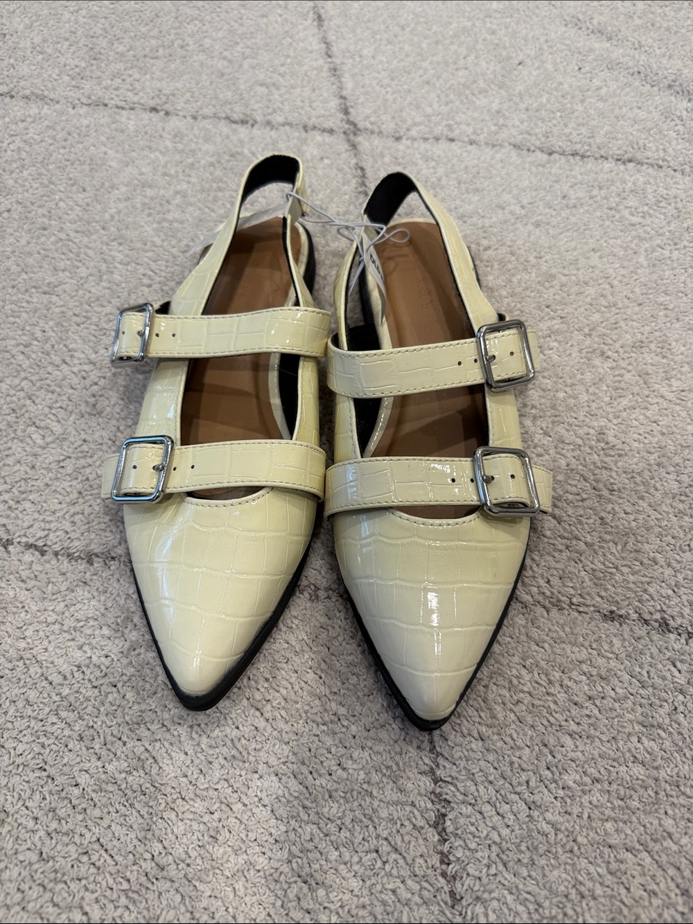 Old Navy Cream Patent Croc Double-Buckle Pointed Slingback Flats